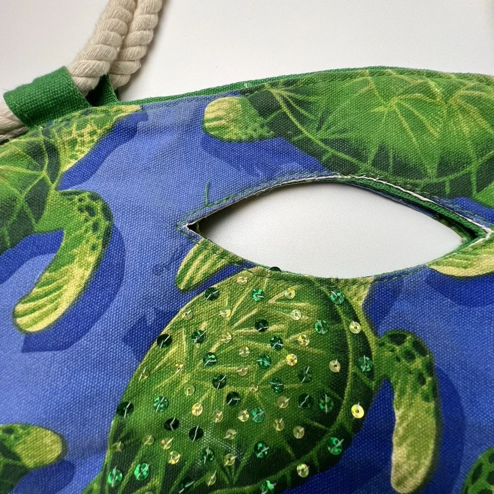 Karwan Sun N Sand Cotton Canvas Tote Bag Tropical Turtles Beach